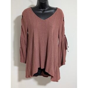 Knox Rose Tunic Top Bell Sleeve Tie Detail Ribbed V Neck Casual Size Medium